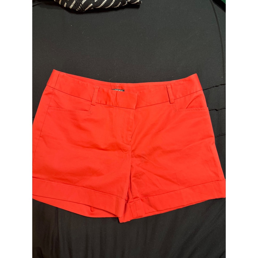 Express Women Coral Red Cuffed Chino Shorts Size 6 Stretch Cotton Mid Rise
